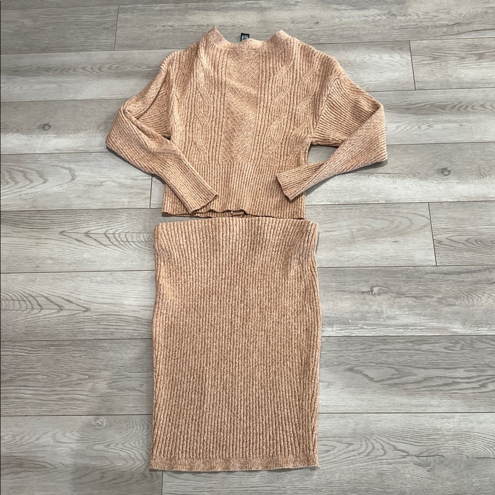 Express Tan Knit Cardigan and Skirt Set! Super cute, stretchy, stylish!Worn once - Picture 6 of 6